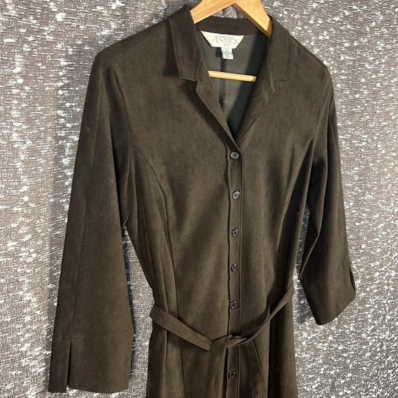 Annex Tara Shirt Button Up Dress‎ Velvet Feel Brown with Waist Tie Size 6 Petite - Picture 4 of 9